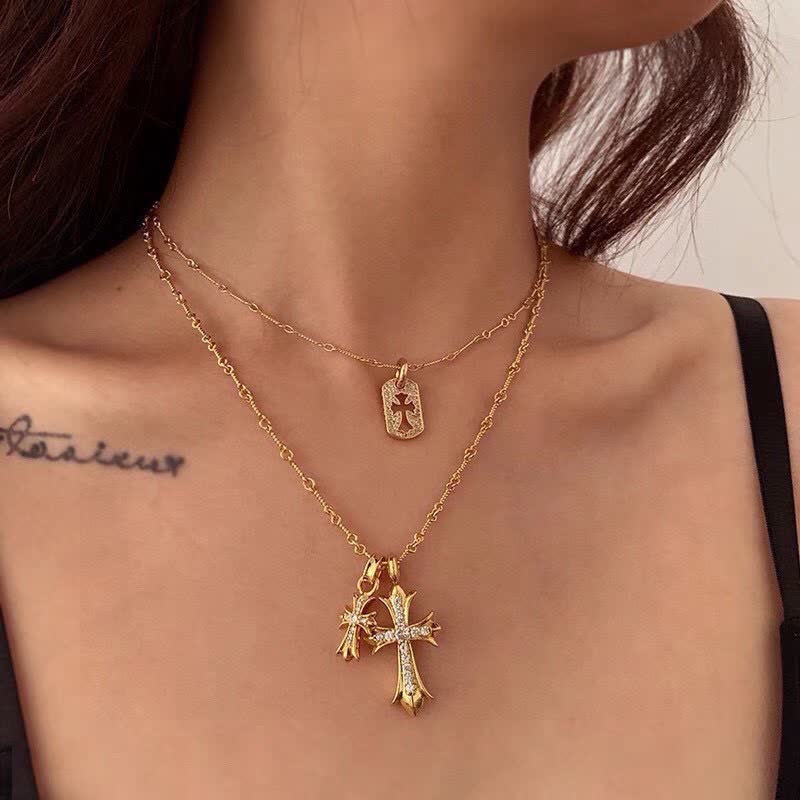 Chrome Hearts Gold Cross Pendant Necklace
